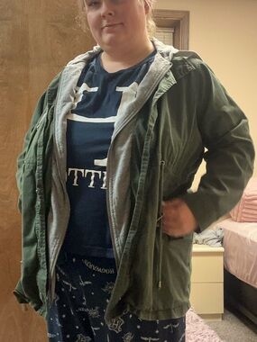 torrid Olive Green Hooded Utility Jacket with Gray Lining